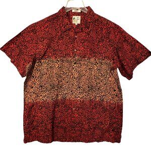 Vintage ME Sport Hawaiian Shirt Mens XL Orange Abstract Button Up Tribal Beach
